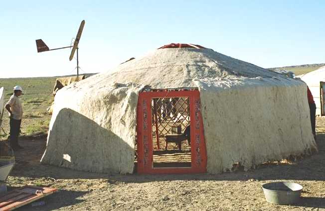 Mongolian Ger, adding felt cover to wooden frame