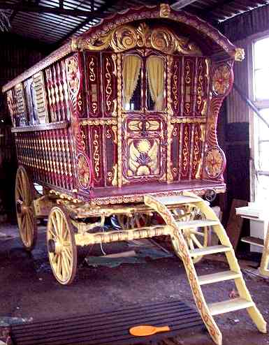 Traditional bow top horse drawn Gypsy wagon, caravan