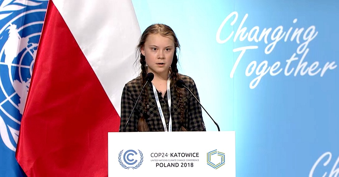 Greta Thunberg at the United Nations conference on climate change December 2018, Katowice Poland