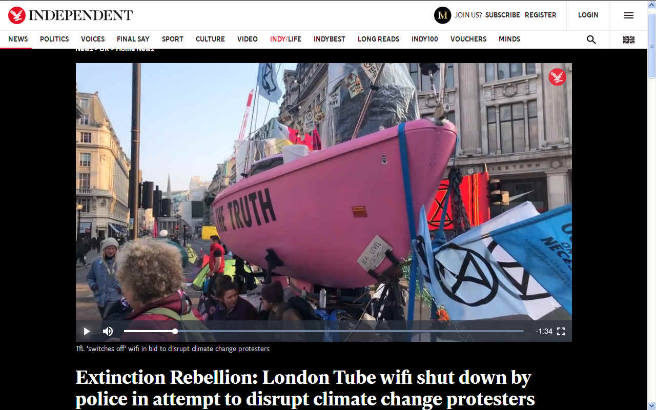 Pink boat Oxford Circus London protests Extinction Rebellion April 2019