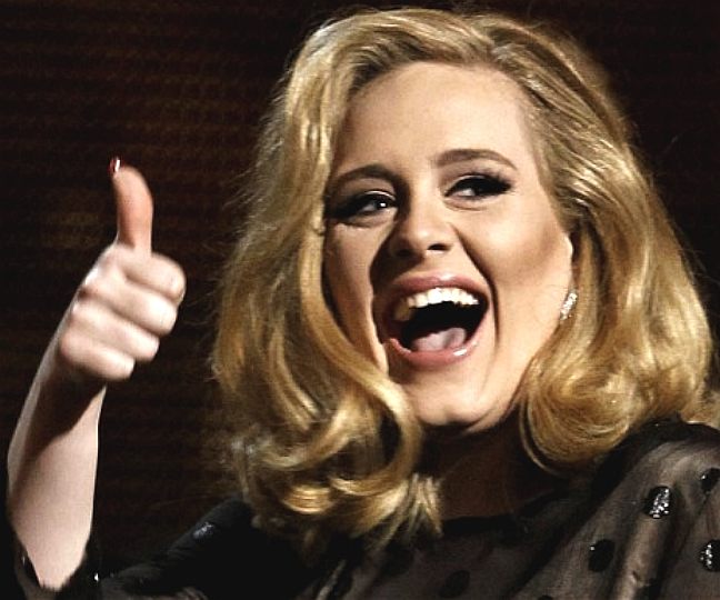 Adele, jubilant thumbs up